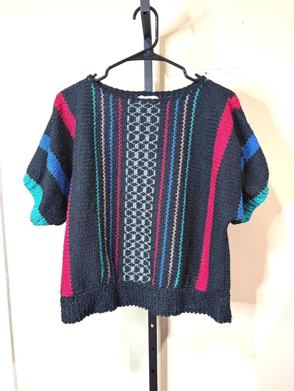 80s Small Colorful Striped Knit Sweater for Women Slouchy